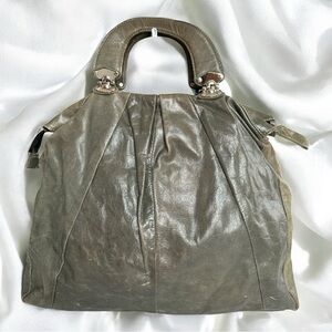 Barney’s New York Two Tone Grey Top Handle Leather Handbag